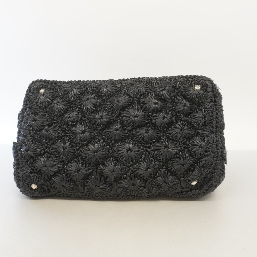 Auth Prada Canapa Women's Raffia Tote Bag Black - Picture 3 of 10